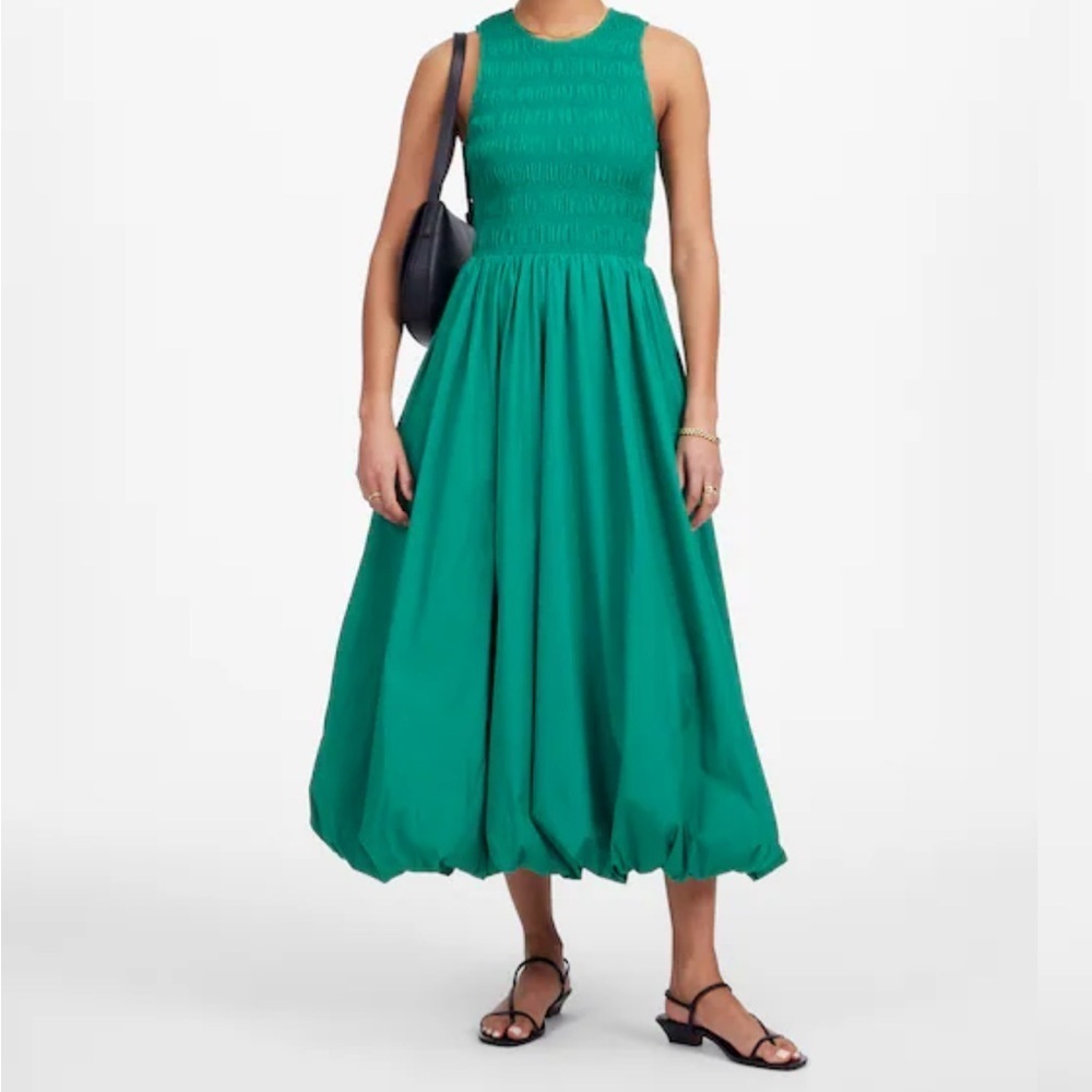 Madewell Teal Green Sleeveless Smocked Midi Dress